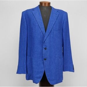 Oxxford Clothes 48L Linen Sport Coat Custom Holland & Sherry Blue Blazer 2022